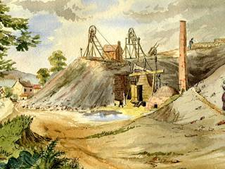 An ironstone pit in Madeley Wood, 1847. Painted by Warrington Smyth (1817 – 1890), a mining geologist, this is the earliest known illustration of women working at a Shropshire mine. [1992.9785] 