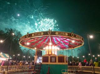 Fireworks above a Victorian Fairground Carousel