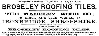 Madeley Wood Company advertisement for products made at Blists Hill’s brick and tile works, 1891.