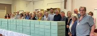 Volunteers with the many boxes of the Rolt Archive