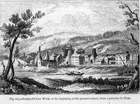 Copy of a print from an original painting by Muss, showing Coalport China Works.