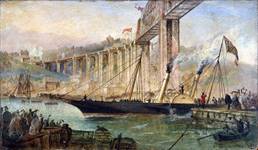 Oil painting depicting the opening of the Saltash Bridge by H.R.H Prince Albert, 2 May 1859.