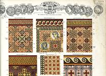 A design plate from a Maw and Co tile catalogue, showing mosaic tile arrangements.