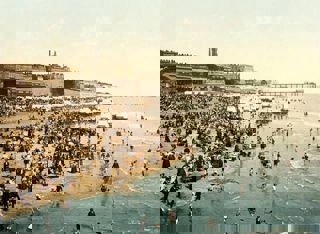 A Busy Ramsgate Beach With Visitors Relaxing On The Ands And Paddling In The Sea, 1899.