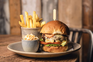 A burger and chips
